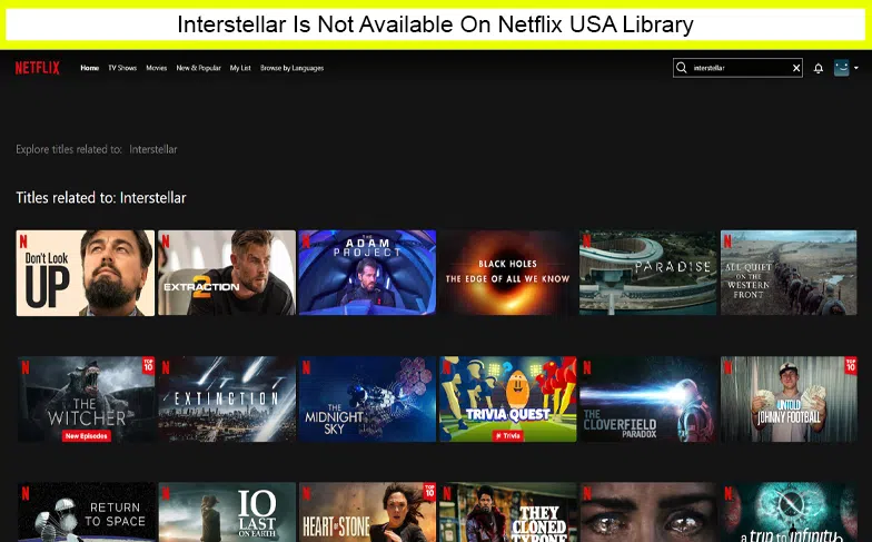 Interstellar Not Available on USA Netflix Library